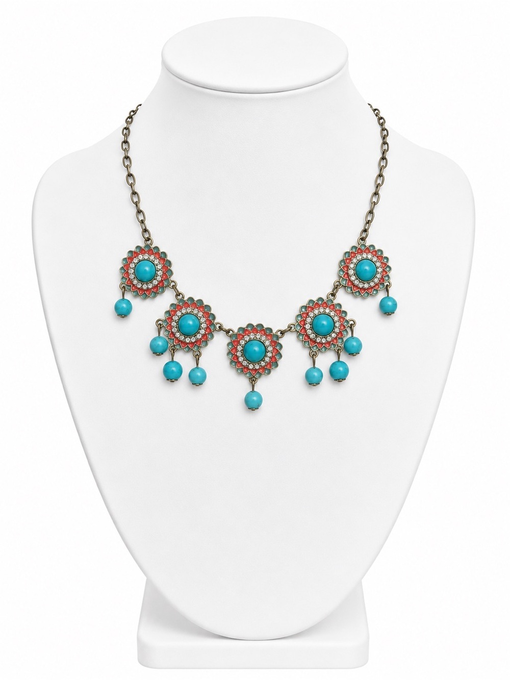 Vintage 90s Y2K Chunky Faux Turquoise Coral Fringe Necklace